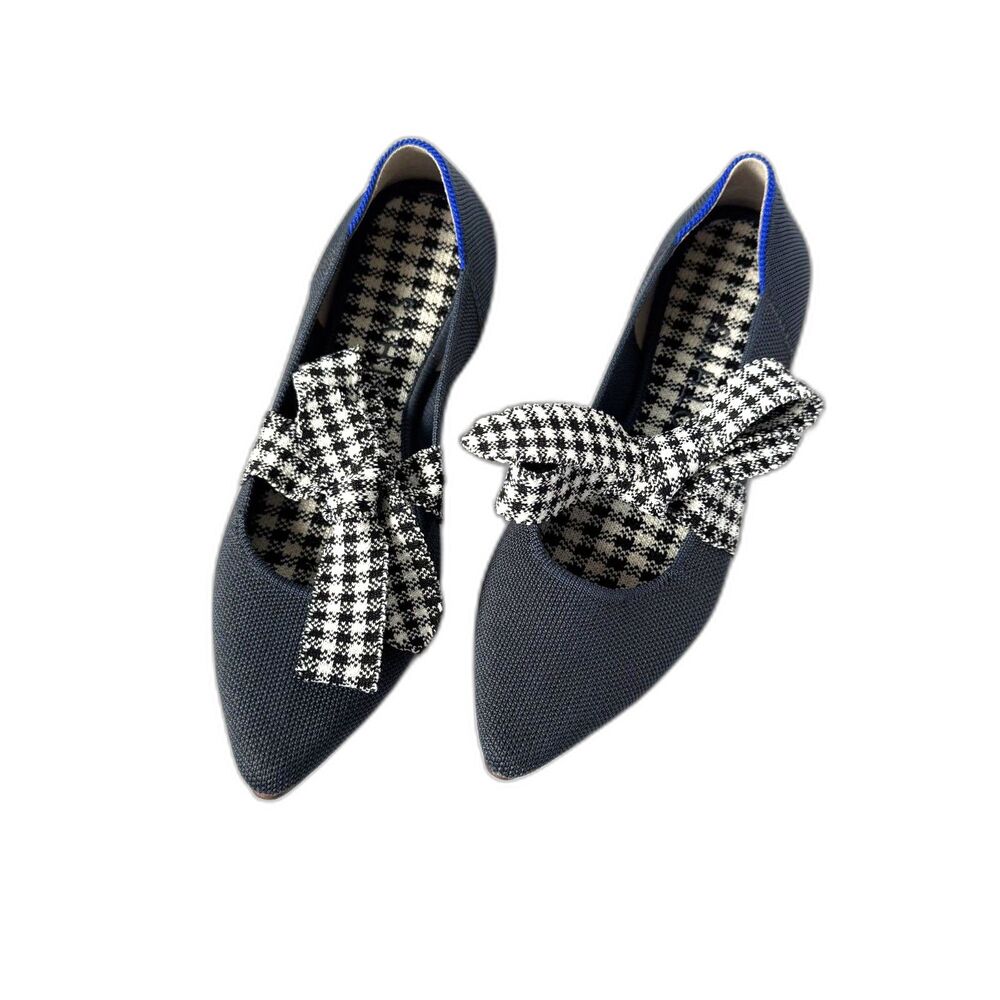 Size 7.5 Rothy's The Point Mary Jane ballet flats gingham bow (10513)